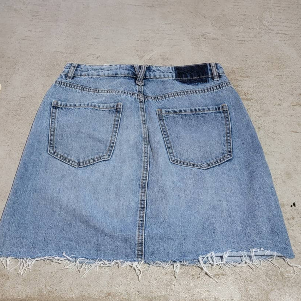 Dynamite Blue Skirt Raw Hem A-Line Mini Midi Skirt Size Small - Picture 2 of 10